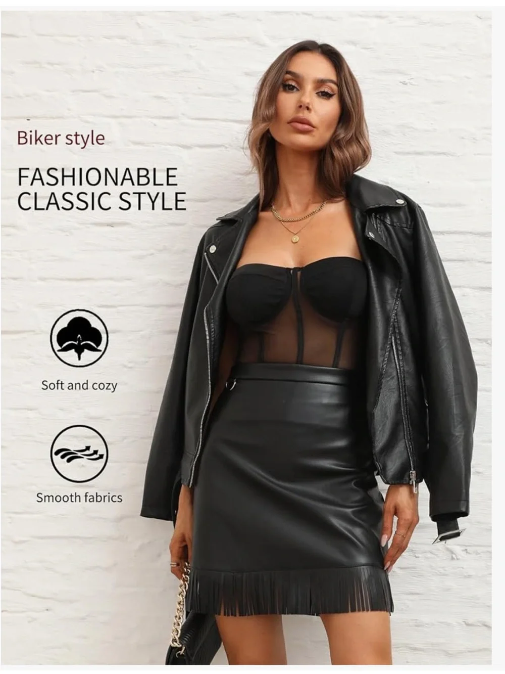 Black Faux Leather Moto Jacket - Women